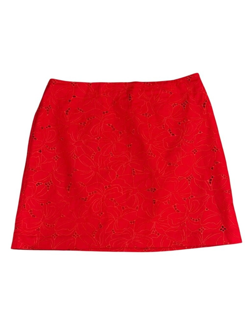 Ann Taylor Embroidered Floral Eyelet Red Lined Skirt Size 12 Spring‎ Summer